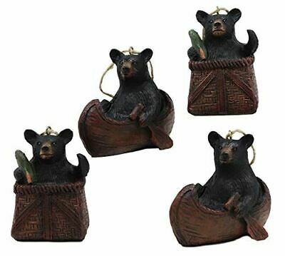 Ebros Western Set of 4 Black Bears In Canoe & Basket Christmas Ornament