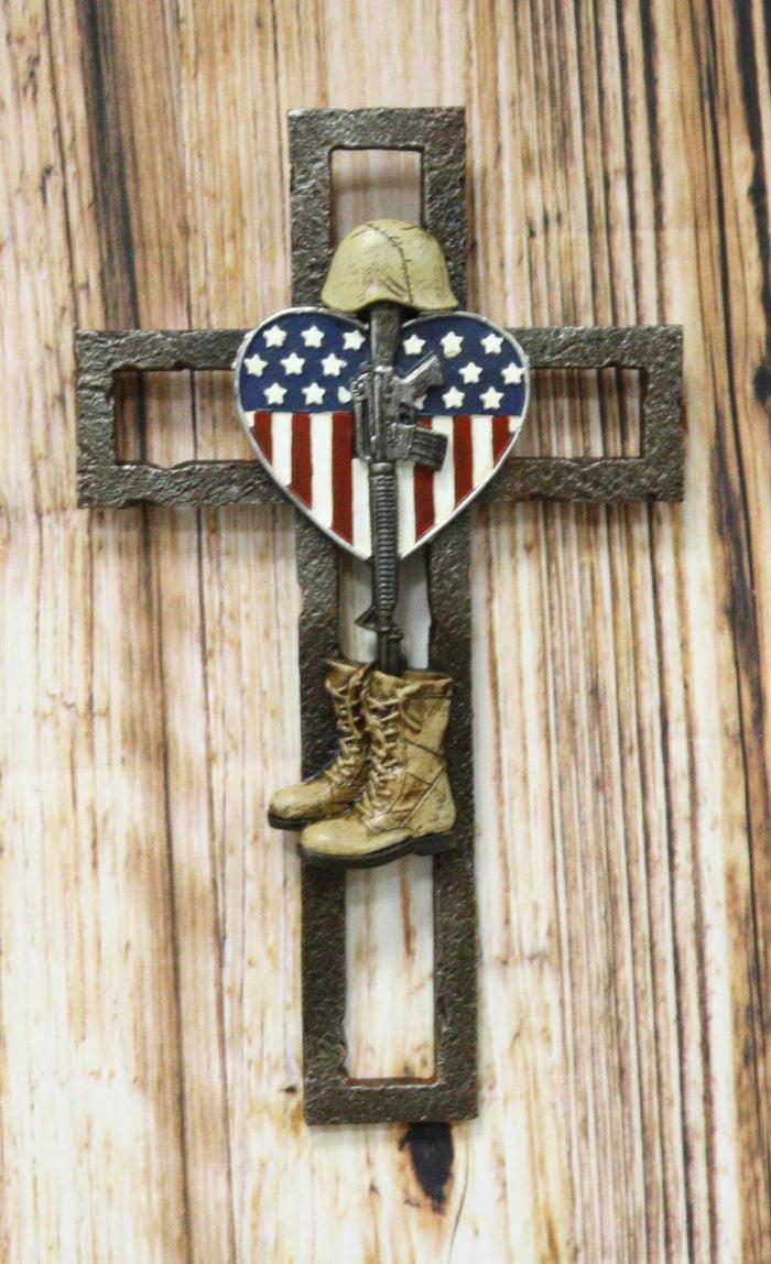 Ebros Western USA Flag Military Patriotic Fallen Soldier Memorial Wall Cross