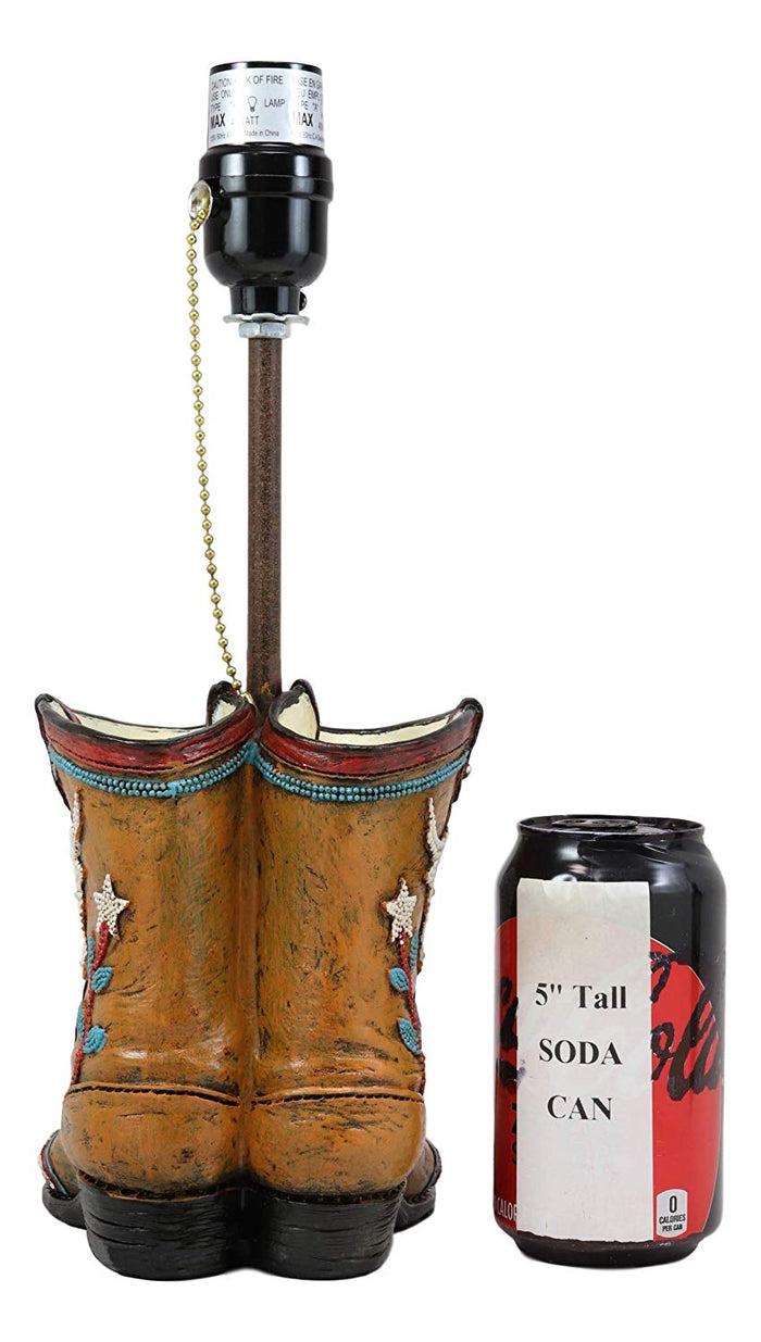 Ebros Western Vintage Cowboy Cowgirl Pair Of Boots With Bejeweled Steer Cow Design Desktop Side Table Lamp 18.5"Tall Rustic Country Southwestern Bedside Home Accent Lighting Decor