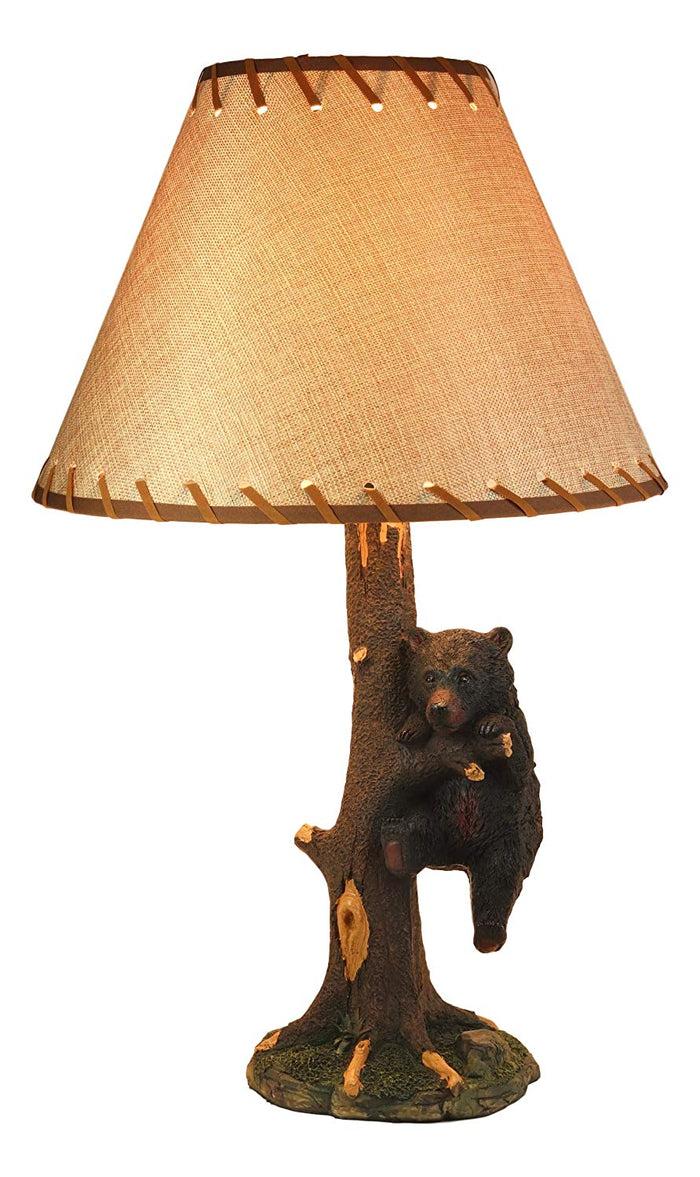 Ebros Whimsical Black Bear Hanging On Tree Branch Table Lamp With Shade 22"H