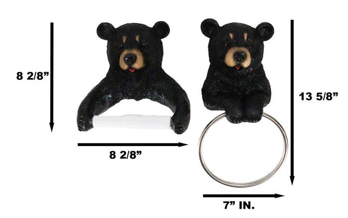 Ebros Whimsical Black Bear Toilet Paper And Hand Towel Holder Set Bathroom Decor