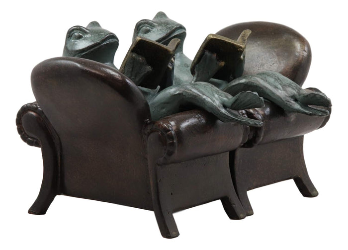 Ebros Whimsical Bookworm Frogs Reading On Sofa Couches Bookends Pair Set Statue 7.5" Wide Garden Pond Frog Themed Decorative Office Study-Room Library Shelves Desktop Figurines