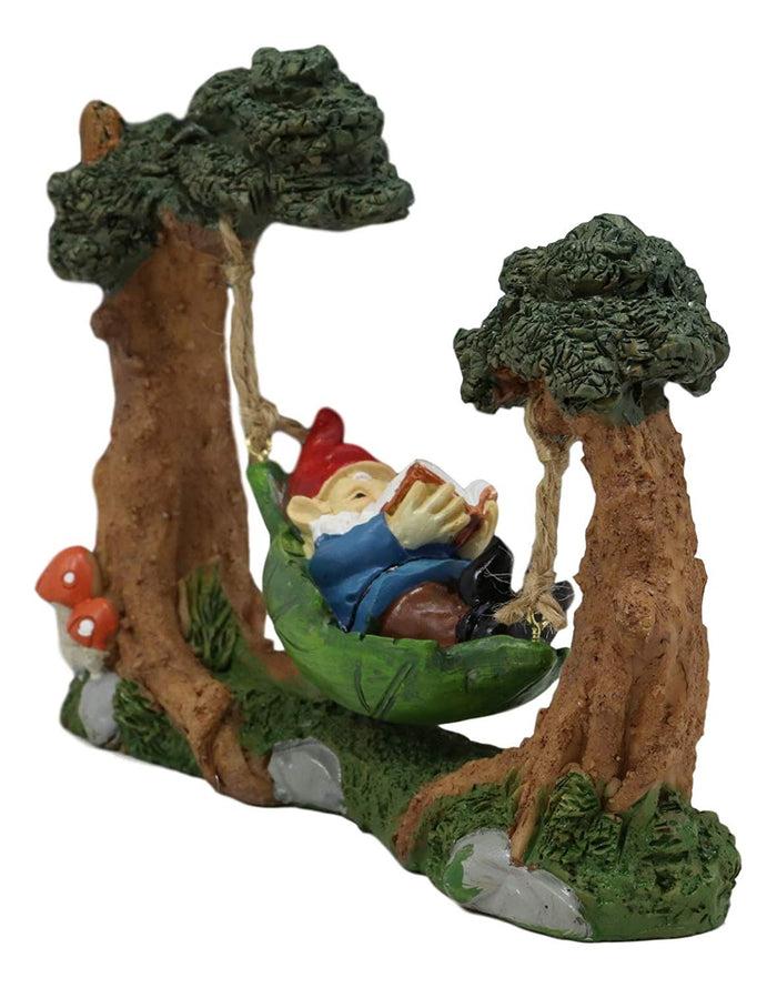 Ebros Whimsical Bookworm Gnome Sleeping On Hammock By Toadstool Mushrooms Forest Tree Ents Statue 6.5" Wide