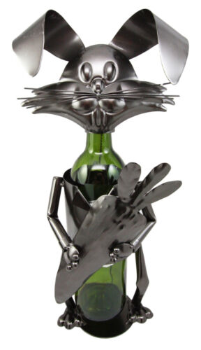 Ebros Whimsical Bunny Rabbit Holding Giant Carrot Metal Wine Bottle Holder Caddy
