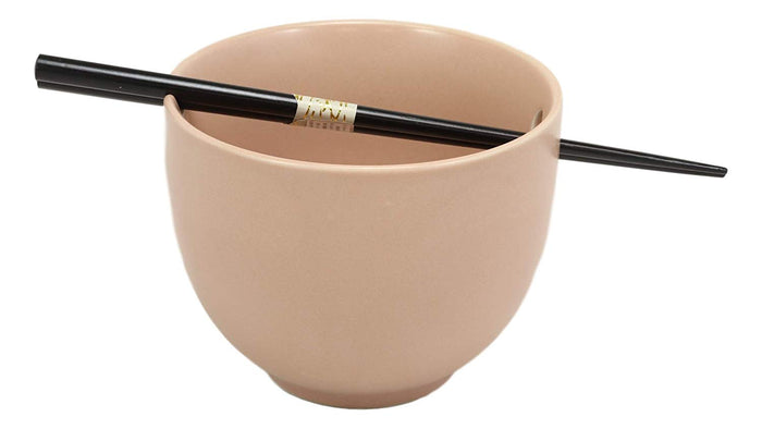 Ebros Whimsical Ceramic Pink Lucky Meow Cat Ramen Noodle Bowl And Chopsticks Set