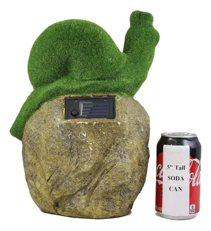 Ebros Whimsical Flocked Grass Snail On Rock Garden Statue With Solar LED Light Decor