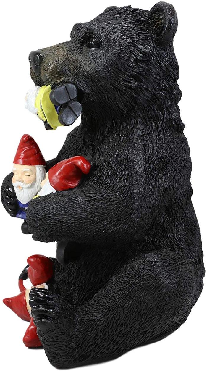 Ebros Whimsical Forest Black Bear Holding Colorful Christmas Mini Gnomes Statue 14.25" High Western Rustic Cabin Lodge Decor Bears Figurine For Mantelpiece Shelf Table Decorative Home Accent