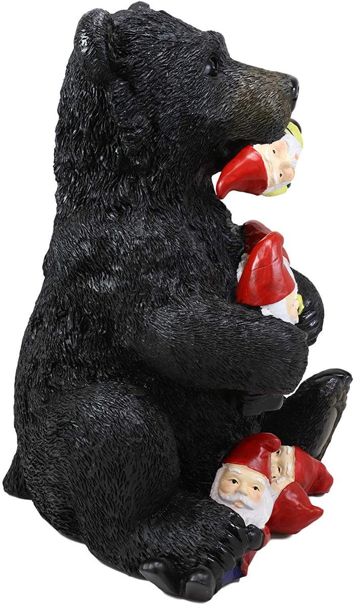Ebros Whimsical Forest Black Bear Holding Colorful Christmas Mini Gnomes Statue 14.25" High Western Rustic Cabin Lodge Decor Bears Figurine For Mantelpiece Shelf Table Decorative Home Accent