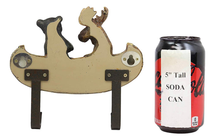 Ebros Whimsical Forest Creek Buddies Rustic Black Bear And Elk Moose Rowing Boat Canoe 2 Pegs Wall Hooks 7" Wide Hanger Wall Mount Coat Hat Keys Hook Decor