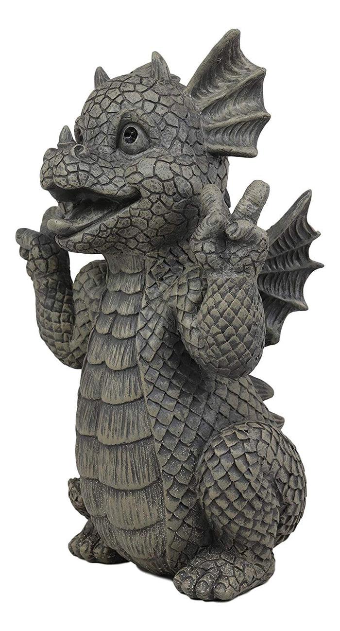 Ebros Whimsical Garden Dragon With Hippie Peace Sign Gesture Statue 10.5" Tall