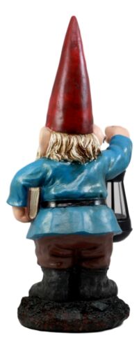 Ebros Whimsical Gnome Holding Book Of Spells Solar LED Lantern Light Statue 17"H
