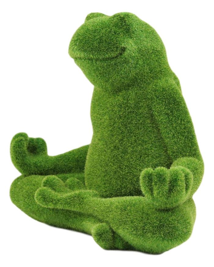 Ebros Whimsical Meditating Yoga Frog Garden Statue In Flocked Artificial Moss Finish