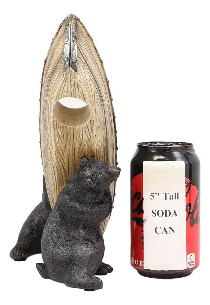 Ebros Whimsical Rustic Decorative 2 Black Bears Joint Lifting A Canoe Boat Wine Holder Figurine 9.5" High Bear Family Teamwork Storage Kitchen Organizer Decor For Cabin Lodge Cottage Western Home