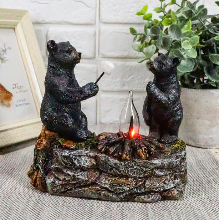 Ebros Whimsical Rustic Forest Black Bears Father And Son Making Marshmallow Smores By Bonfire Campfire Night Light Small Statue Woodland Cabin Lodge Decor Bear Figurine As Decorative Home Accent