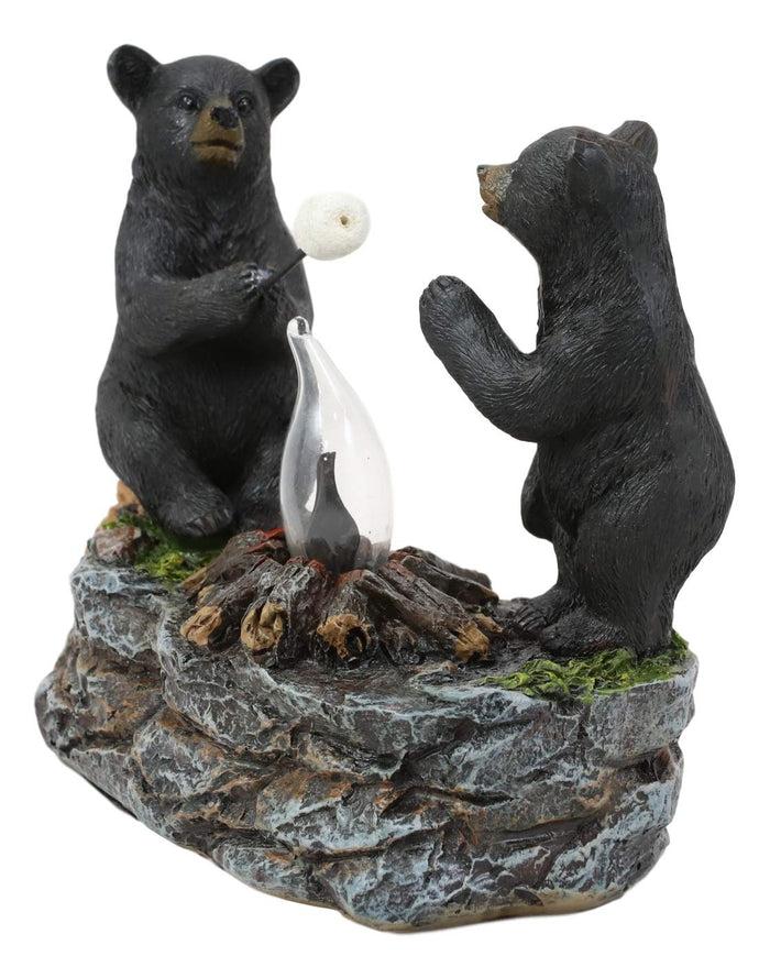 Ebros Whimsical Rustic Forest Black Bears Father And Son Making Marshmallow Smores By Bonfire Campfire Night Light Small Statue Woodland Cabin Lodge Decor Bear Figurine As Decorative Home Accent