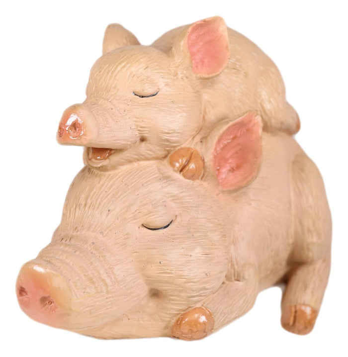 Ebros Whimsical Rustic Sleeping Pig With Piglet Piggyback Nap Shelf Sitter Figurine
