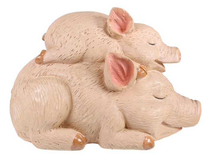 Ebros Whimsical Rustic Sleeping Pig With Piglet Piggyback Nap Shelf Sitter Figurine