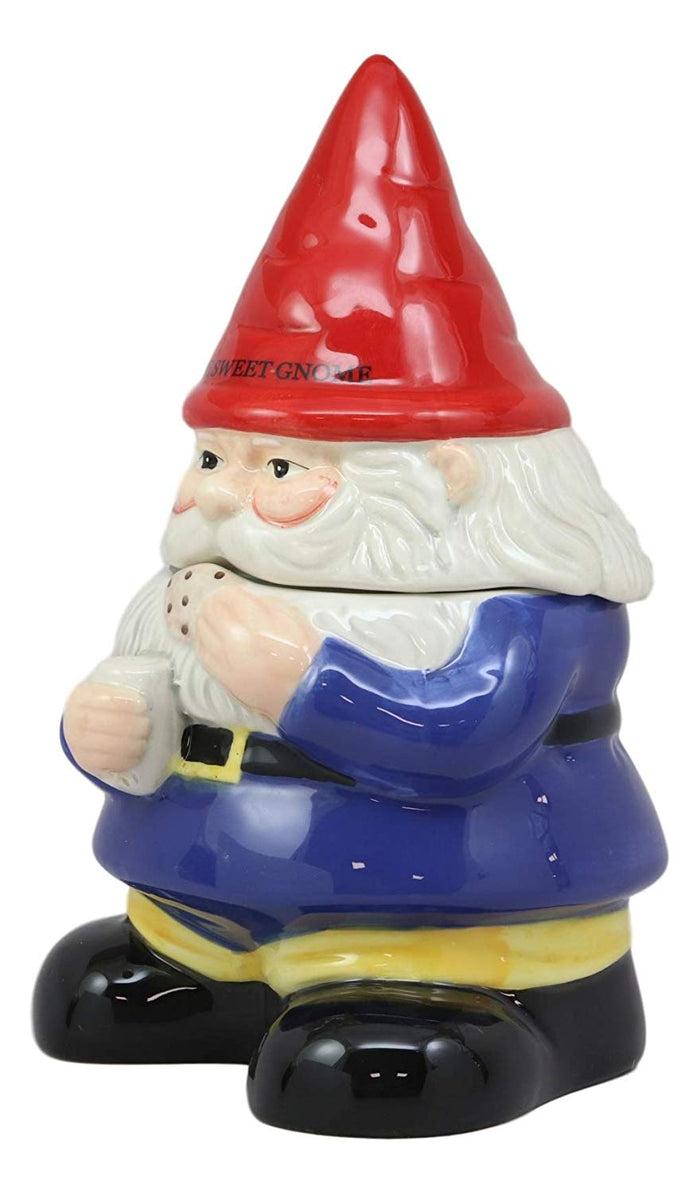 Ebros Whimsical Sweet Tooth Gnome Ceramic Cookie Jar With Air Tight Lid 9.75"Tall Decorative Kitchen As Decor Storage For Dry Baking Ingredients Goods Knick Knacks