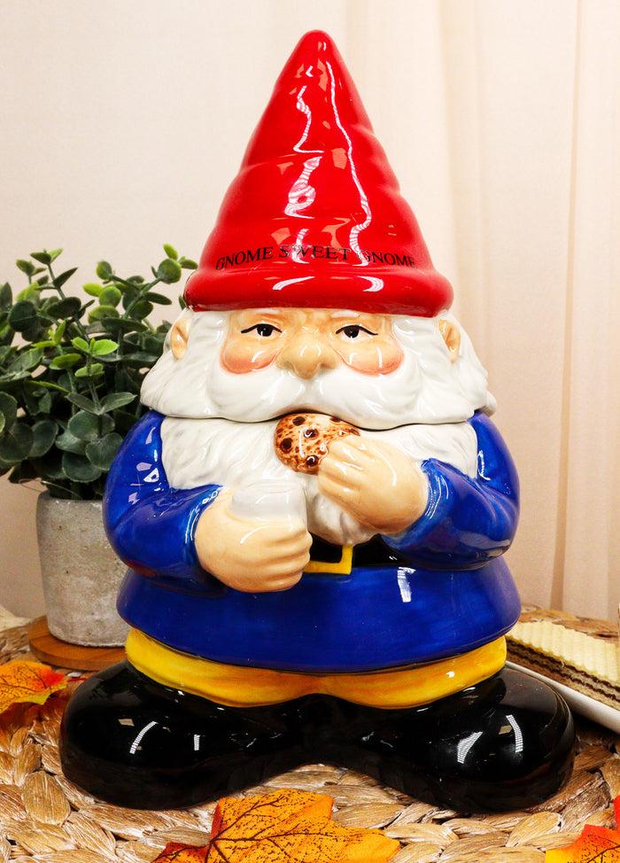 Ebros Whimsical Sweet Tooth Gnome Ceramic Cookie Jar With Air Tight Lid 9.75"Tall Decorative Kitchen As Decor Storage For Dry Baking Ingredients Goods Knick Knacks