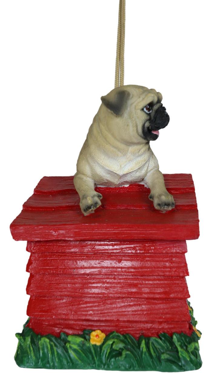 Ebros Whimsical Teacup Pug On Kennel Or Birdhouse Bird Feeder Hanging Figurine
