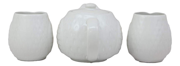 Ebros Whimsical White Fat Snow Owl Ceramic 16oz Tea Pot With 2 Cups Set Owls Decor