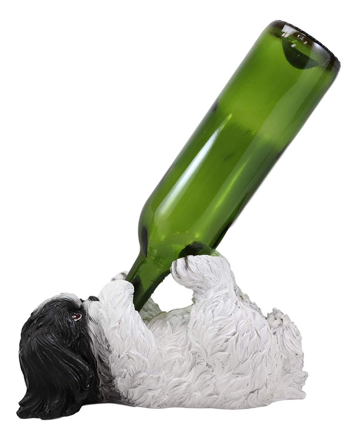 Ebros White And Black Shih Tzu Dog Wine Bottle Holder Kitchen Wine Cellar Decor