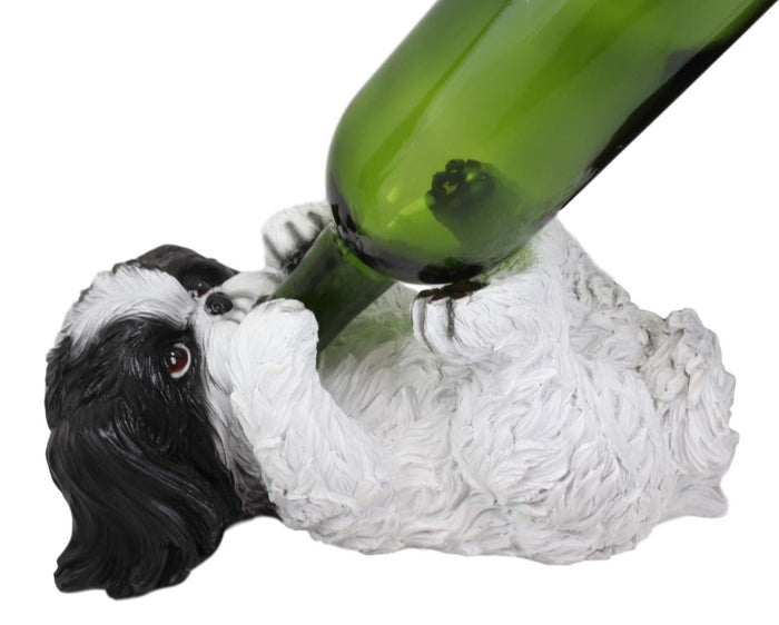 Ebros White And Black Shih Tzu Dog Wine Bottle Holder Kitchen Wine Cellar Decor