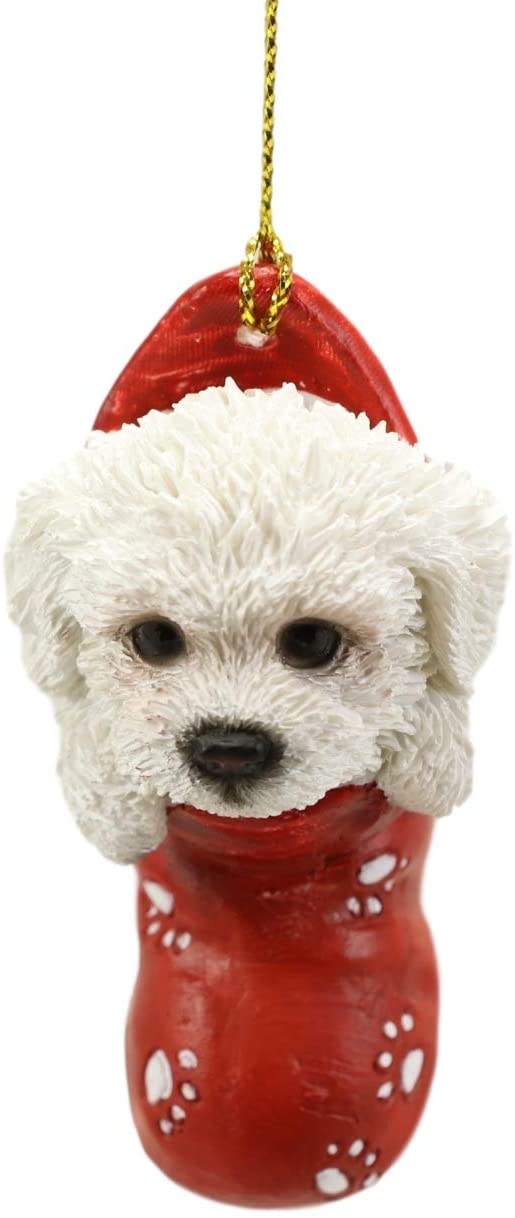 Ebros White Bichon Frise Puppy Dog In The Sock Small Hanging Ornament Figurine