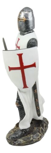 Ebros White Cloak Caped Medieval Crusader Swordsman Knight Of Christ Figurine 11.5"H