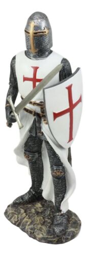 Ebros White Cloak Caped Medieval Crusader Swordsman Knight Of Christ Figurine 11.5"H