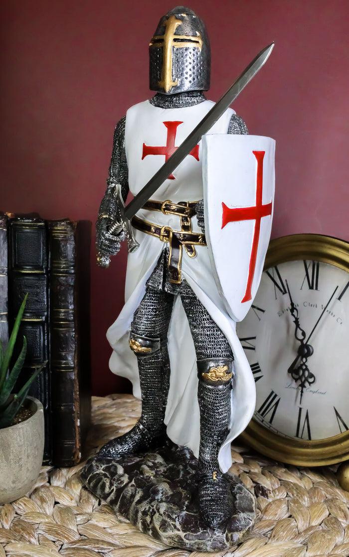 Ebros White Cloak Caped Medieval Crusader Swordsman Knight Of Christ Figurine 11.5"H