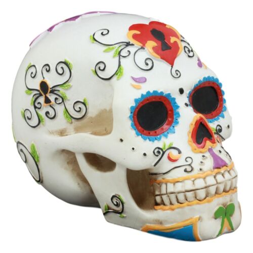 Ebros White Floral Sunny DOD Sugar Skull Statue Colorful Pastel Resin Figurine