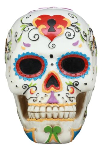 Ebros White Floral Sunny DOD Sugar Skull Statue Colorful Pastel Resin Figurine