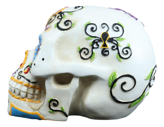 Ebros White Floral Sunny DOD Sugar Skull Statue Colorful Pastel Resin Figurine