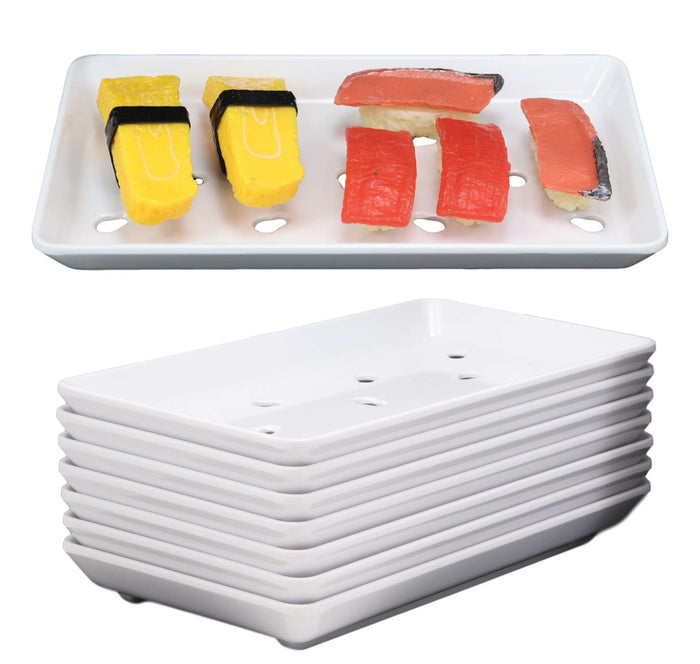 Ebros White Neta Zara Sushi Sashimi Plate With Drip Holes 8.75"L X 5"W PACK OF 8