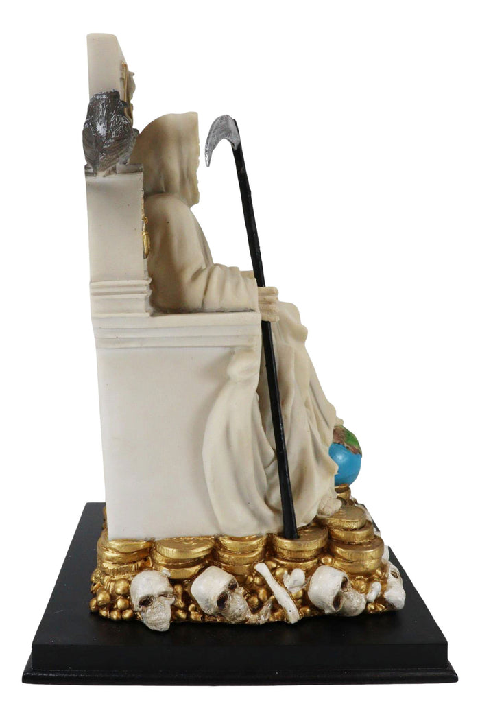Ebros White Robe Santa Muerte Holy Seated On Throne With Scythe Statue 10.5"H