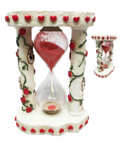 Ebros White Roses Tattoo Sugar Skulls Day Of The Dead Sand Timer Skeleton Figurine