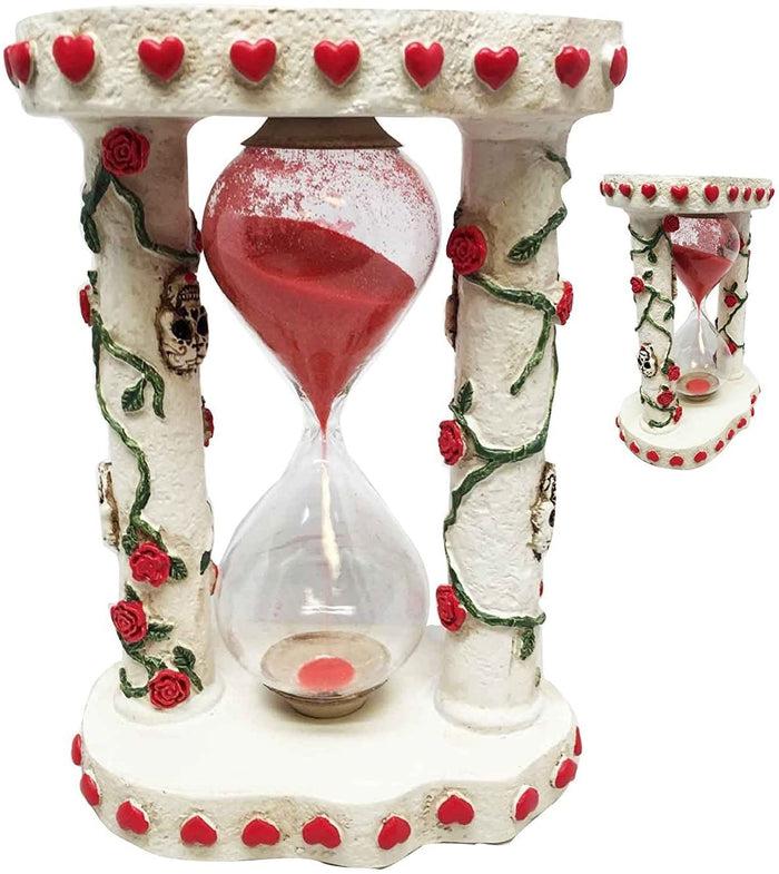 Ebros White Roses Tattoo Sugar Skulls Day Of The Dead Sand Timer Skeleton Figurine