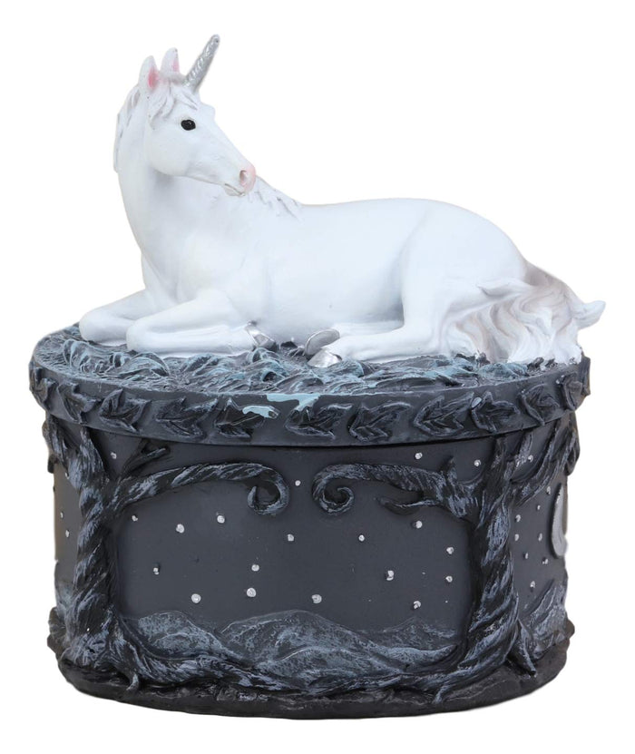 Ebros White Unicorn Starry Night Round Jewelry Box 5.25" H Unicorns Trinket Box