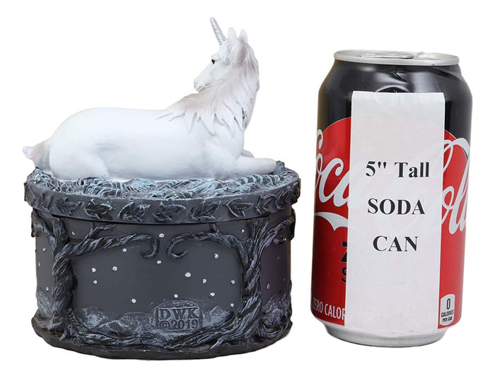 Ebros White Unicorn Starry Night Round Jewelry Box 5.25" H Unicorns Trinket Box