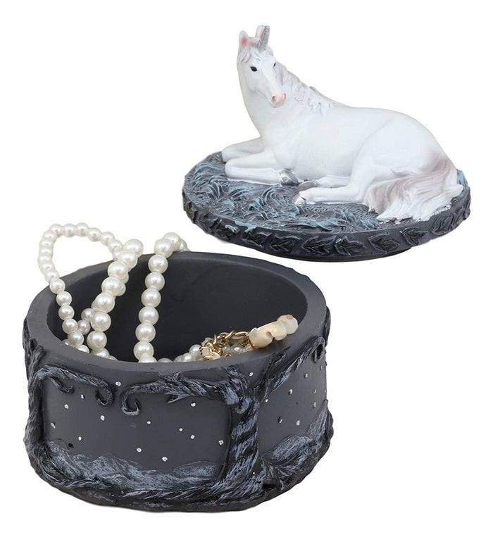Ebros White Unicorn Starry Night Round Jewelry Box 5.25" H Unicorns Trinket Box