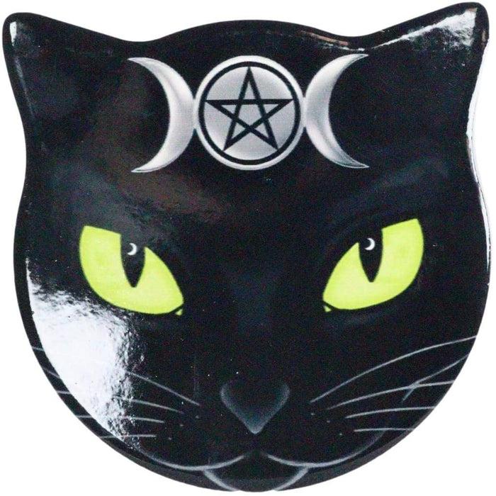 Ebros Wicca Black Cat Face Triple Moon Goddess Cork Backed Ceramic Coasters 4pcs