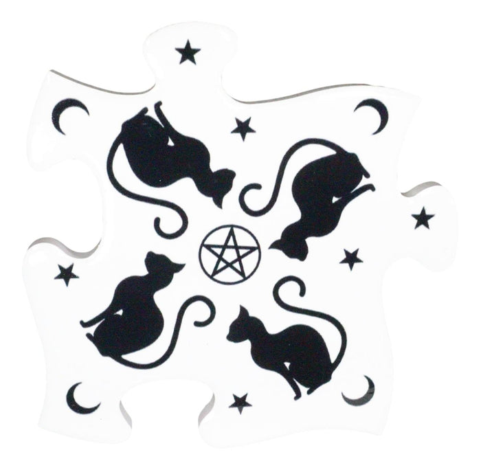 Ebros Wicca Black Cat Pentagram Star Moons Cork Backed Ceramic Coaster Set Of 4