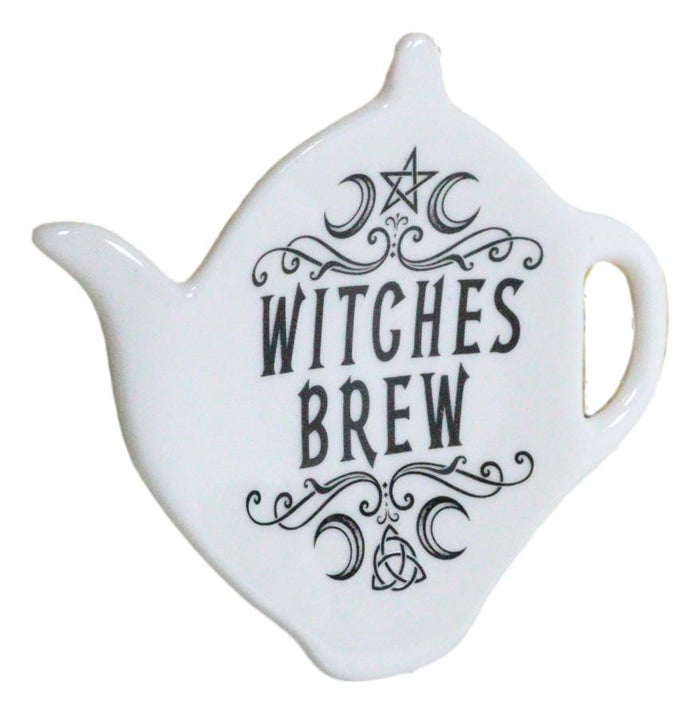Ebros Wicca Pentagram Moons Witches Brew Hex Ceramic Tea Spoon / Bag Holder Rest Plate