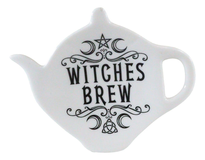 Ebros Wicca Pentagram Moons Witches Brew Hex Ceramic Tea Spoon / Bag Holder Rest Plate