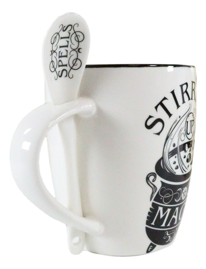 Ebros Wicca Sacred Witch Magick Stirring Up Magic Spells Porcelain Mug And Spoon Set