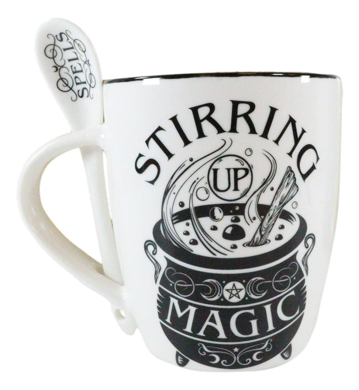 Ebros Wicca Sacred Witch Magick Stirring Up Magic Spells Porcelain Mug And Spoon Set