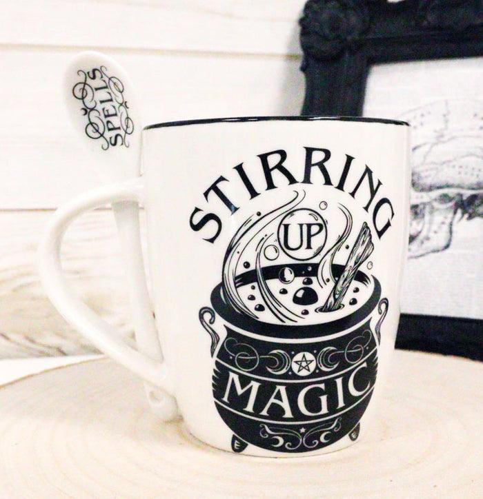 Ebros Wicca Sacred Witch Magick Stirring Up Magic Spells Porcelain Mug And Spoon Set