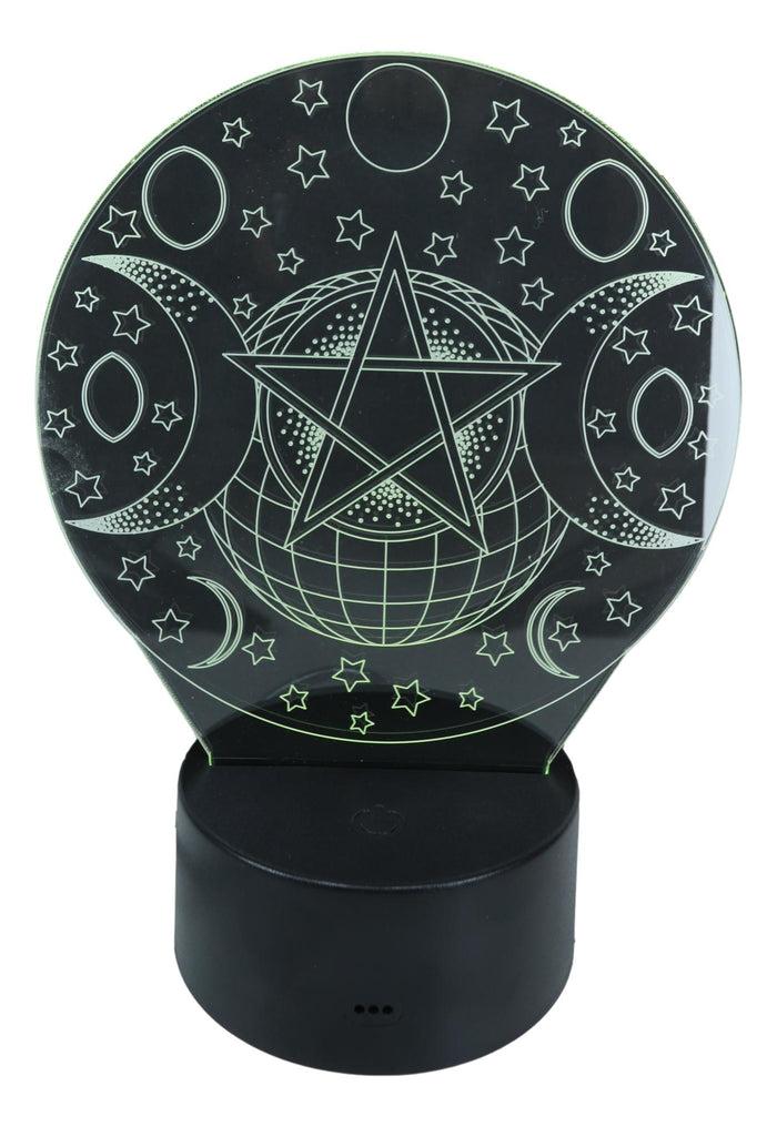Ebros Wicca Triple Moon Goddess Pentagram Acrylic Panel Colorful LED Night Light