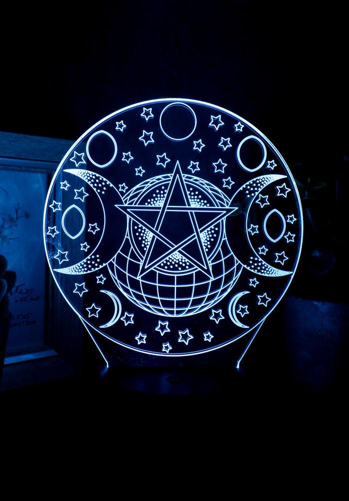 Ebros Wicca Triple Moon Goddess Pentagram Acrylic Panel Colorful LED Night Light
